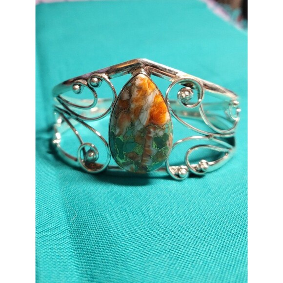 Unbranded Jewelry - Sterling Silver Oyster Copper Turquoise Cuff Bangle